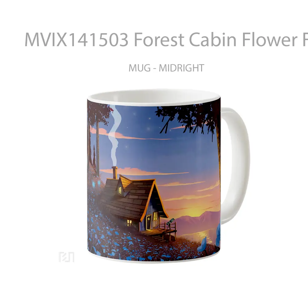 Mug Forest Cabin Flower Field Digital Art Gelas Pemandangan Alam - All-side / Desain