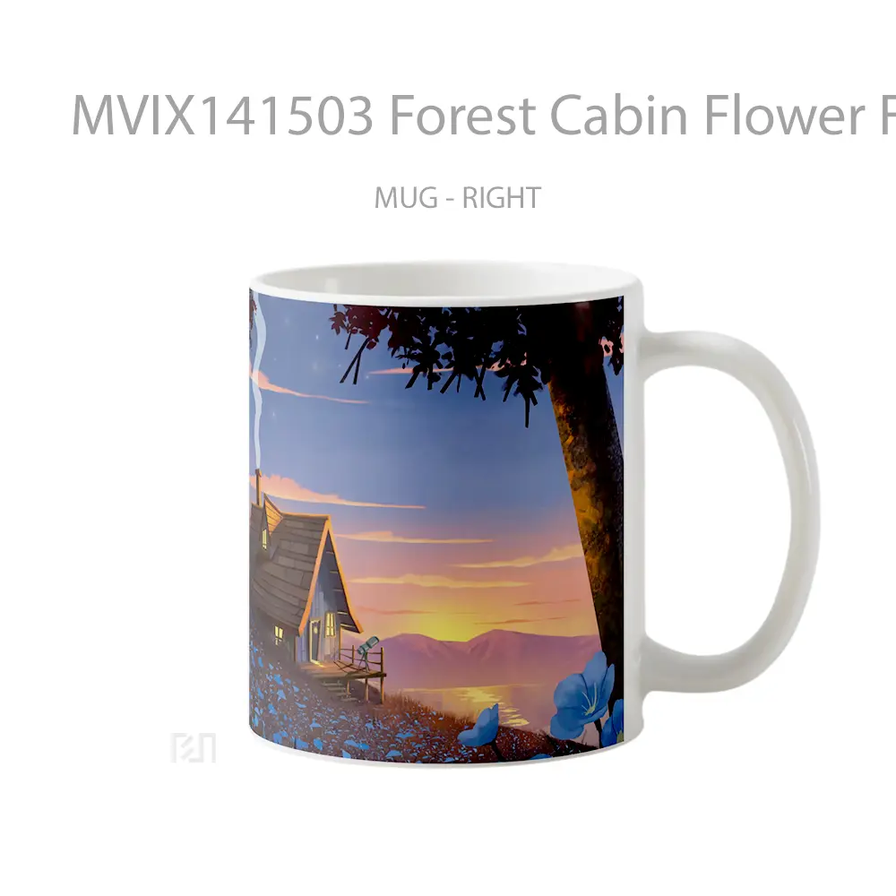 Mug Forest Cabin Flower Field Digital Art Gelas Pemandangan Alam - All-side / Desain