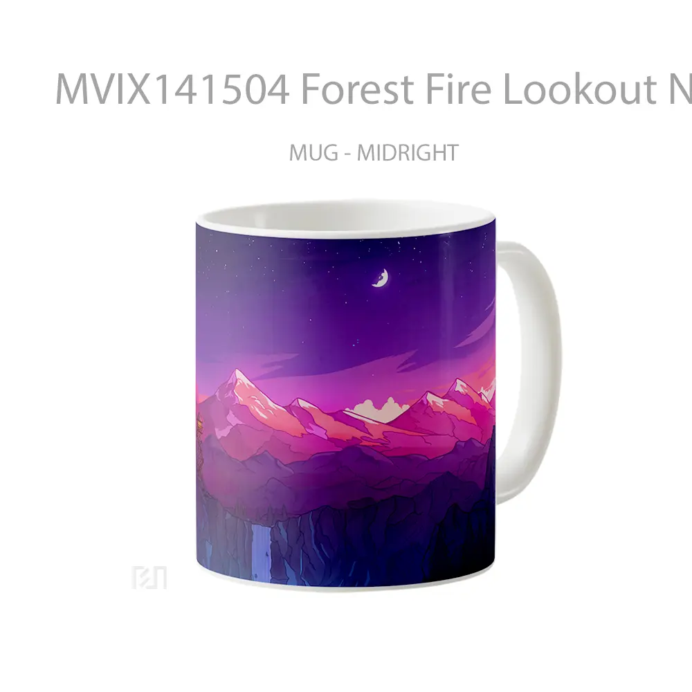 Mug Forest Fire Lookout Night Sky Mountain Waterfall Digital Art Gelas Pemandangan Alam - All-side / Desain