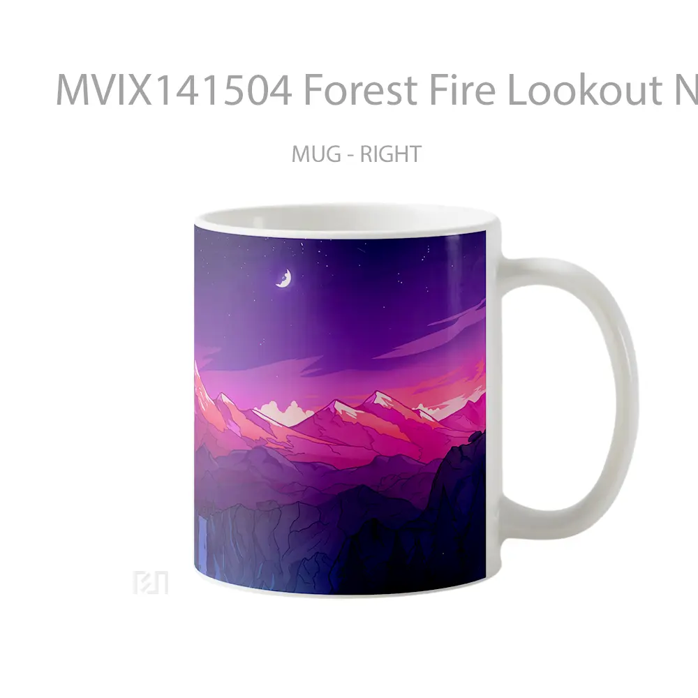 Mug Forest Fire Lookout Night Sky Mountain Waterfall Digital Art Gelas Pemandangan Alam - All-side / Desain