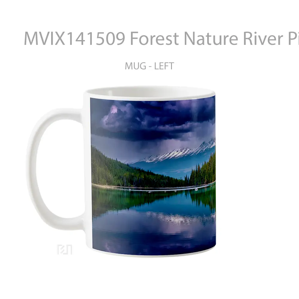 Mug Forest Nature River Pine Trees Scenery Gelas Pemandangan Alam - All-side / Desain