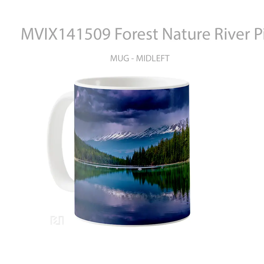 Mug Forest Nature River Pine Trees Scenery Gelas Pemandangan Alam - All-side / Desain