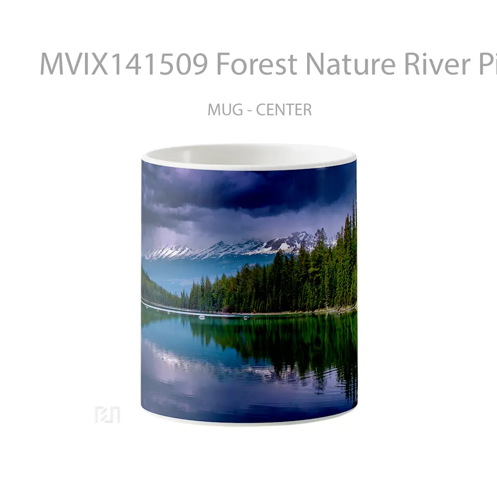 Mug Forest Nature River Pine Trees Scenery Gelas Pemandangan Alam