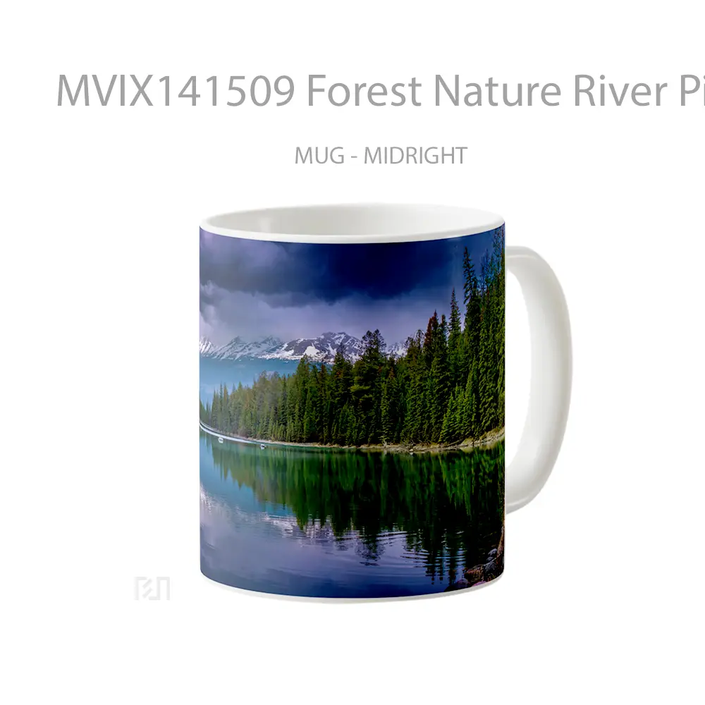 Mug Forest Nature River Pine Trees Scenery Gelas Pemandangan Alam - All-side / Desain