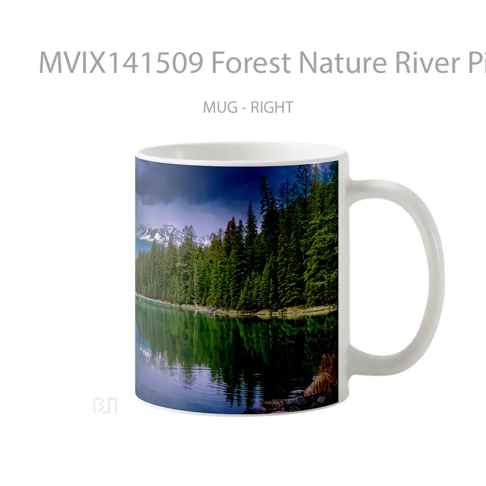 Mug Forest Nature River Pine Trees Scenery Gelas Pemandangan Alam - All-side / Desain