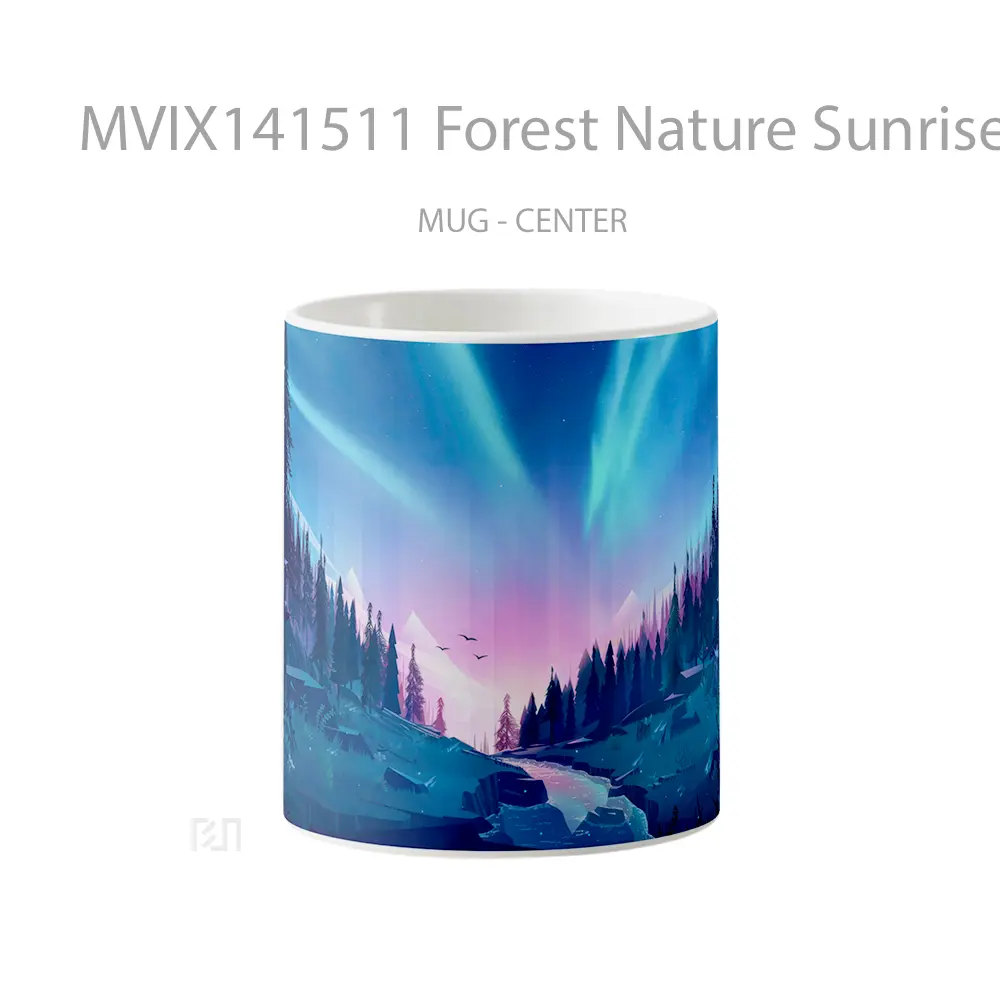Mug Forest Nature Sunrise Scenery Digital Art Gelas Pemandangan Alam