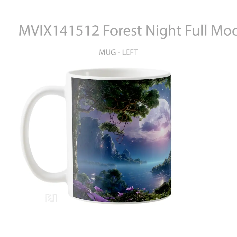 Mug Forest Night Full Moon Scenery Digital Art Gelas Pemandangan Alam - All-side / Desain