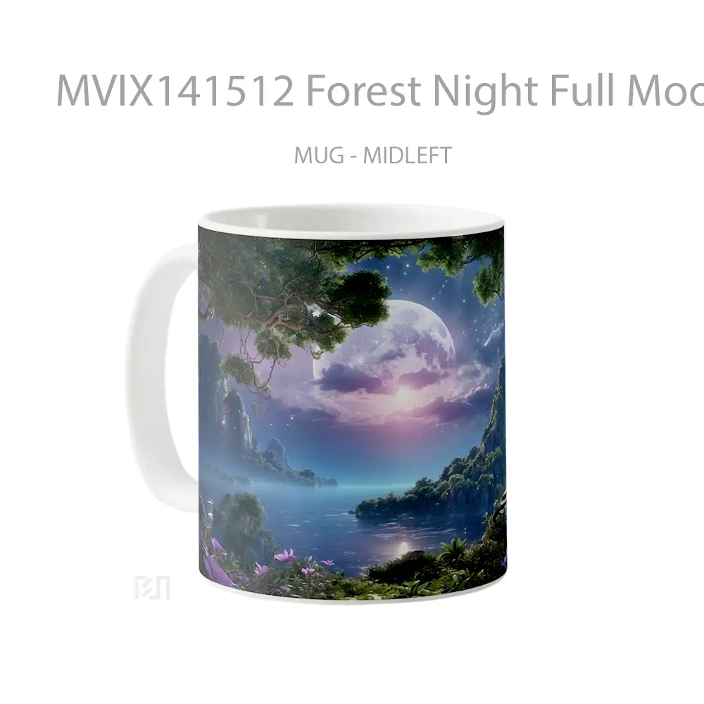 Mug Forest Night Full Moon Scenery Digital Art Gelas Pemandangan Alam - All-side / Desain