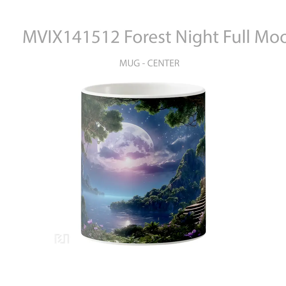 Mug Forest Night Full Moon Scenery Digital Art Gelas Pemandangan Alam