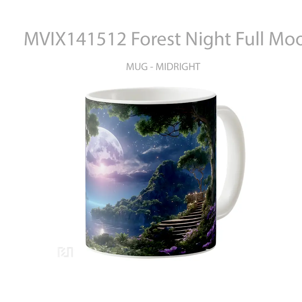 Mug Forest Night Full Moon Scenery Digital Art Gelas Pemandangan Alam - All-side / Desain