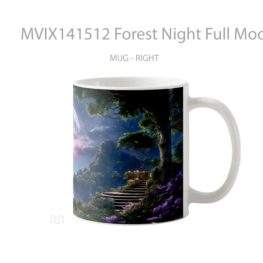 Mug Forest Night Full Moon Scenery Digital Art Gelas Pemandangan Alam - All-side / Desain