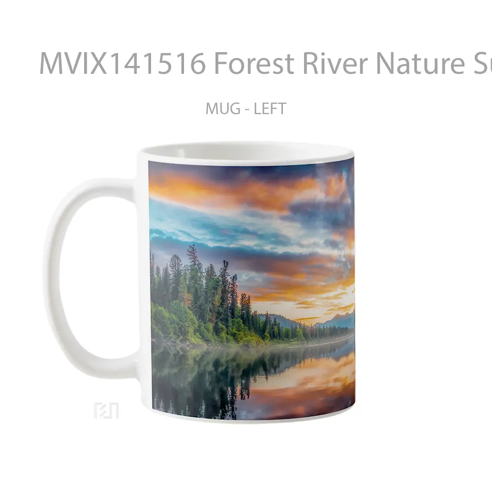 Mug Forest River Nature Sunset Scenery Water Reflection Gelas Pemandangan Alam - All-side / Desain