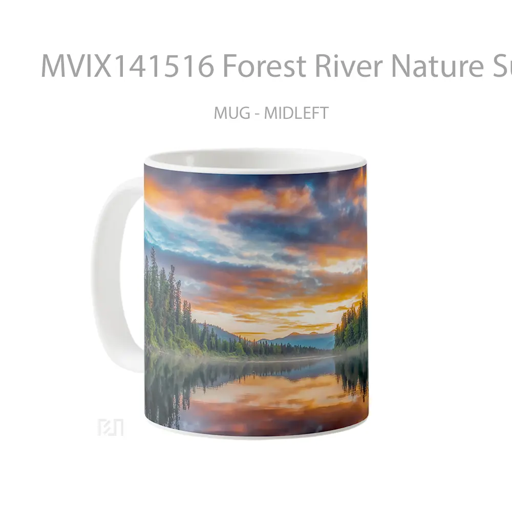 Mug Forest River Nature Sunset Scenery Water Reflection Gelas Pemandangan Alam - All-side / Desain