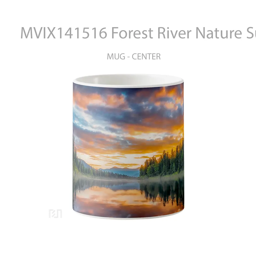 Mug Forest River Nature Sunset Scenery Water Reflection Gelas Pemandangan Alam