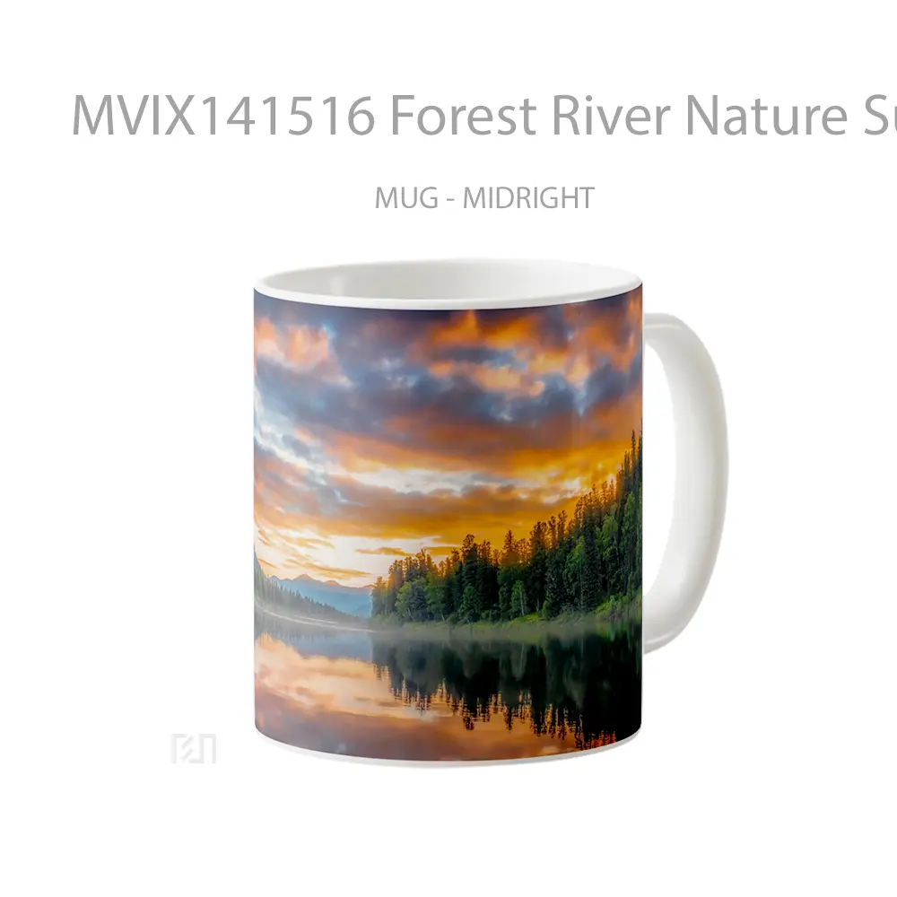 Mug Forest River Nature Sunset Scenery Water Reflection Gelas Pemandangan Alam - All-side / Desain