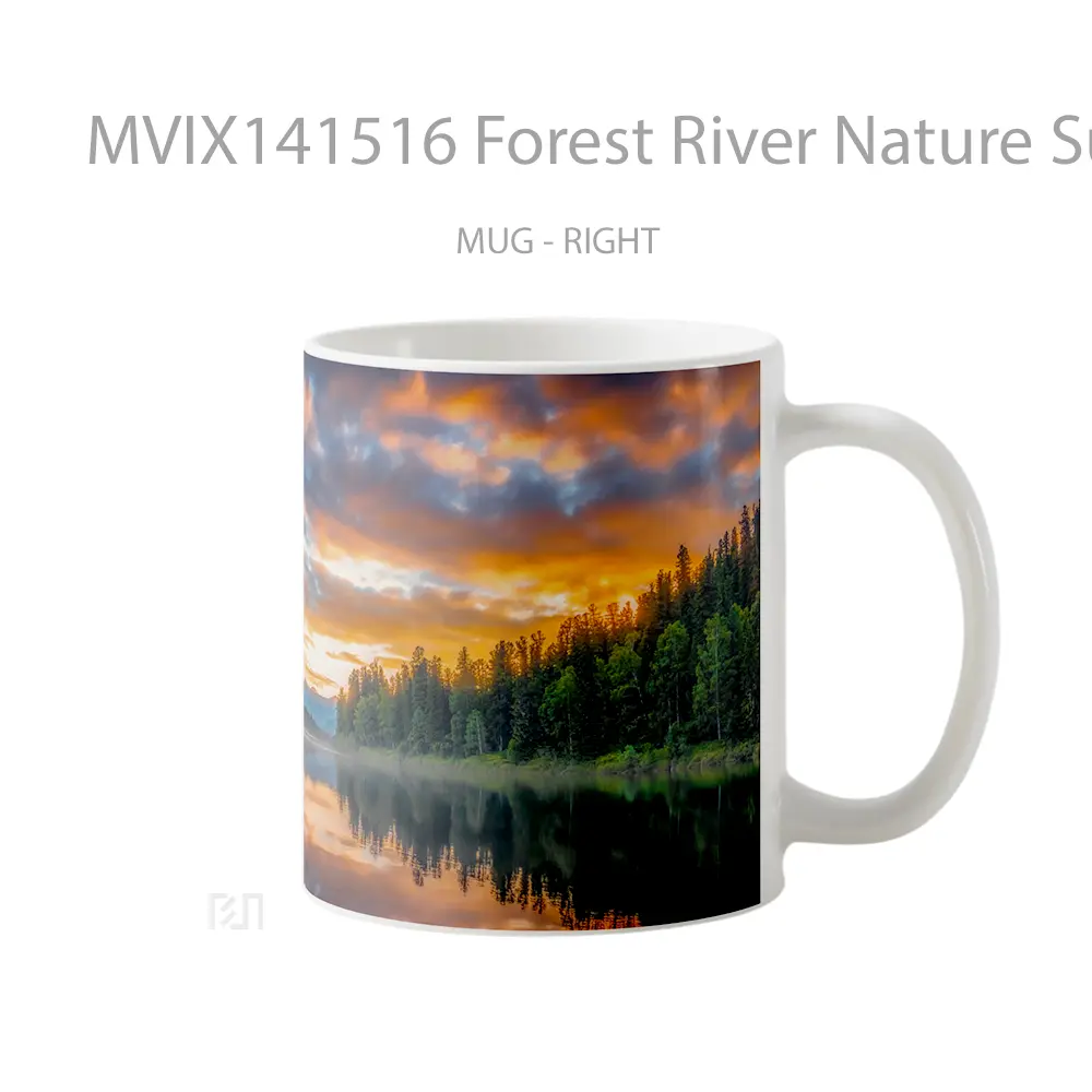 Mug Forest River Nature Sunset Scenery Water Reflection Gelas Pemandangan Alam - All-side / Desain