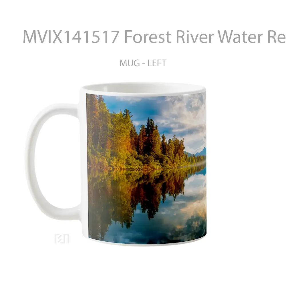 Mug Forest River Water Reflection Nature Sunset Scenery Gelas Pemandangan Alam - All-side / Desain