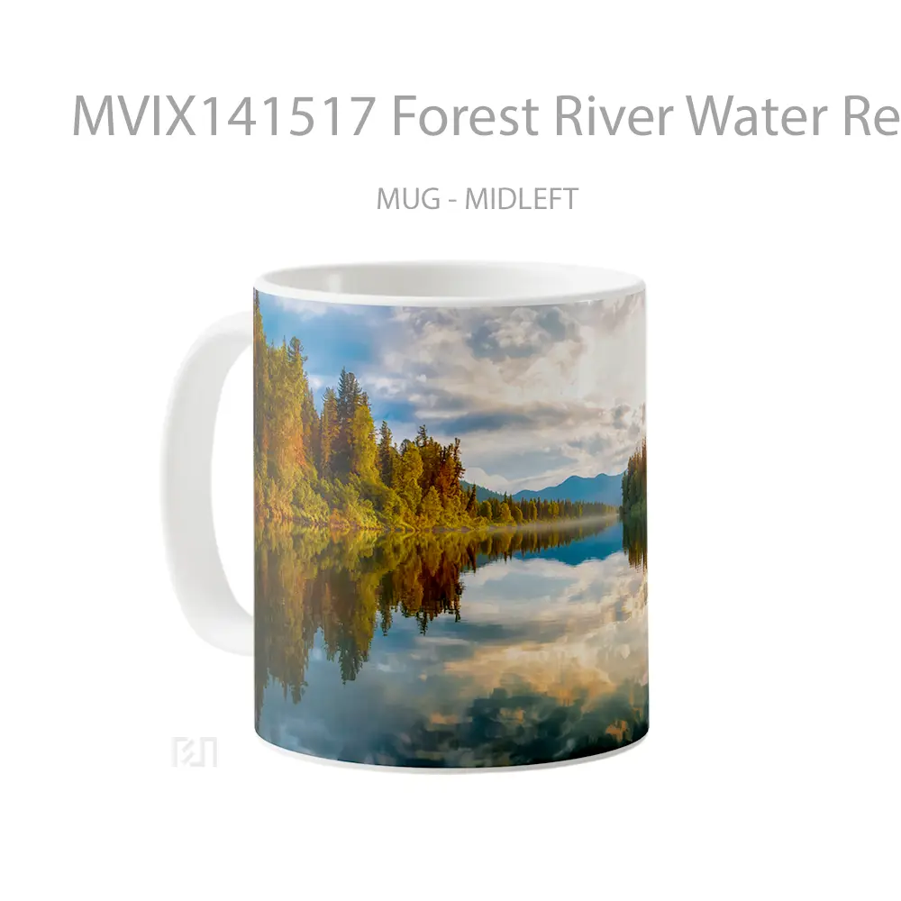 Mug Forest River Water Reflection Nature Sunset Scenery Gelas Pemandangan Alam - All-side / Desain