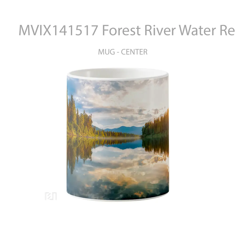 Mug Forest River Water Reflection Nature Sunset Scenery Gelas Pemandangan Alam