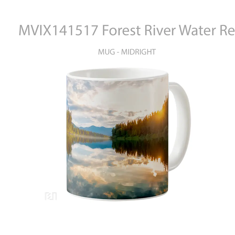Mug Forest River Water Reflection Nature Sunset Scenery Gelas Pemandangan Alam - All-side / Desain