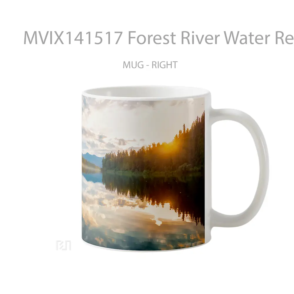 Mug Forest River Water Reflection Nature Sunset Scenery Gelas Pemandangan Alam - All-side / Desain