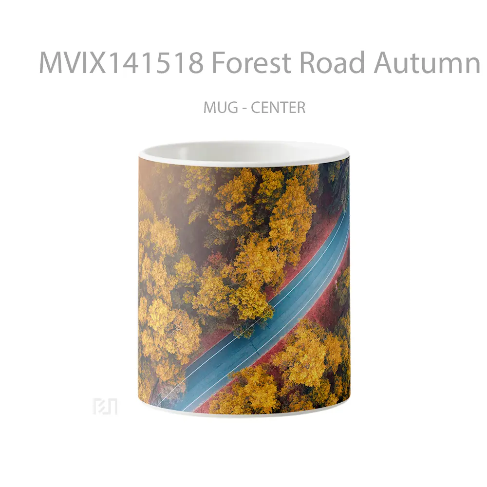 Mug Forest Road Autumn Trees Nature Scener Gelas Pemandangan Alam