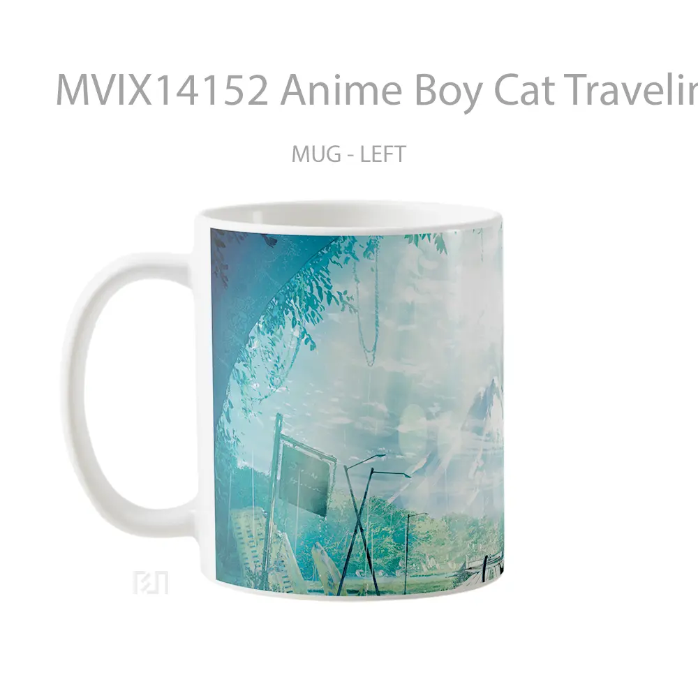 Mug Anime Boy Cat Traveling Anime Art Gelas Hewan Lucu - All-side / Desain