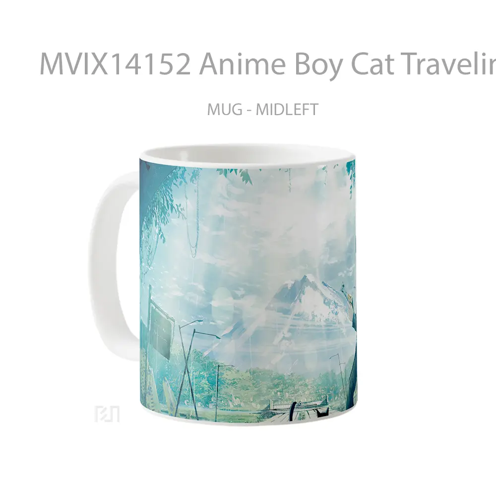 Mug Anime Boy Cat Traveling Anime Art Gelas Hewan Lucu - All-side / Desain