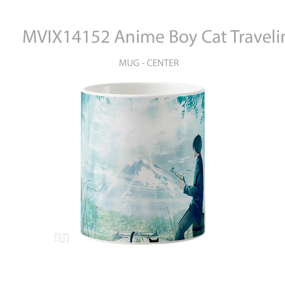 Mug Anime Boy Cat Traveling Anime Art Gelas Hewan Lucu