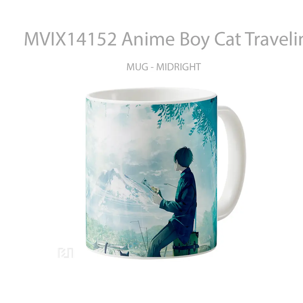 Mug Anime Boy Cat Traveling Anime Art Gelas Hewan Lucu - All-side / Desain