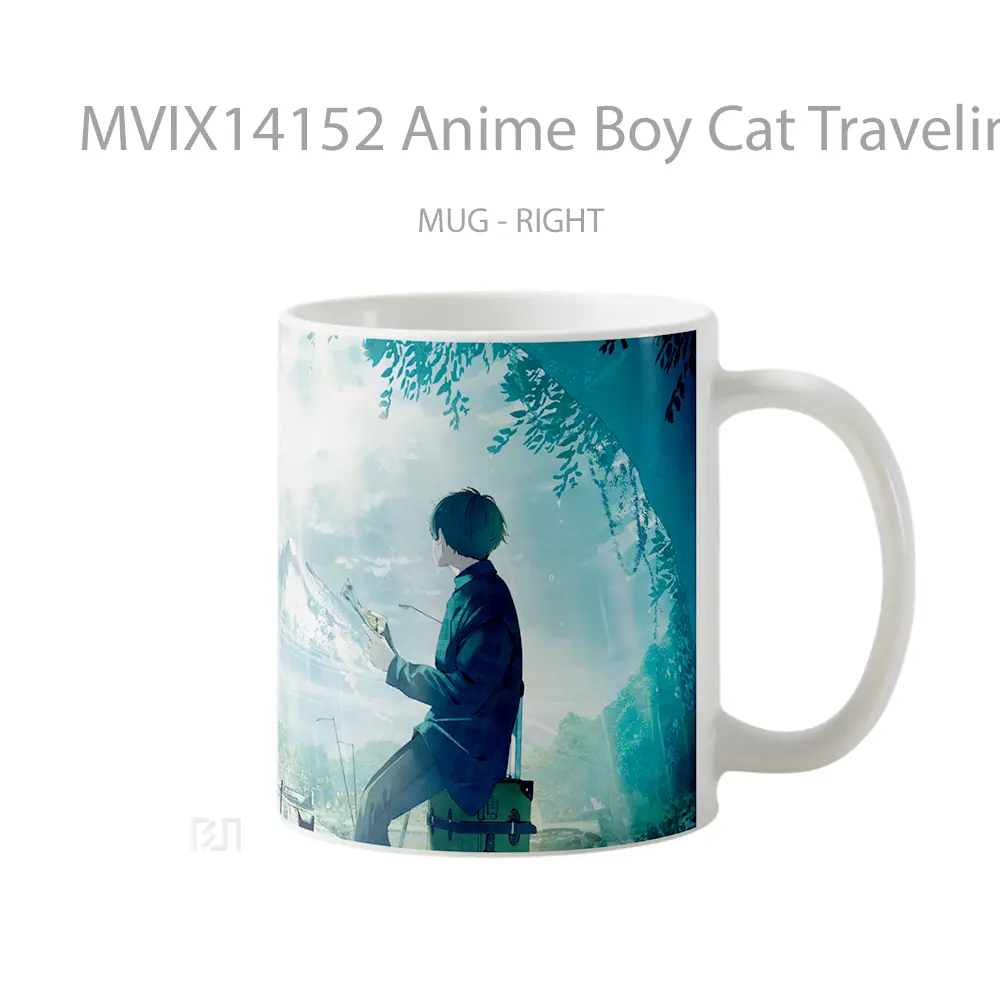 Mug Anime Boy Cat Traveling Anime Art Gelas Hewan Lucu - All-side / Desain