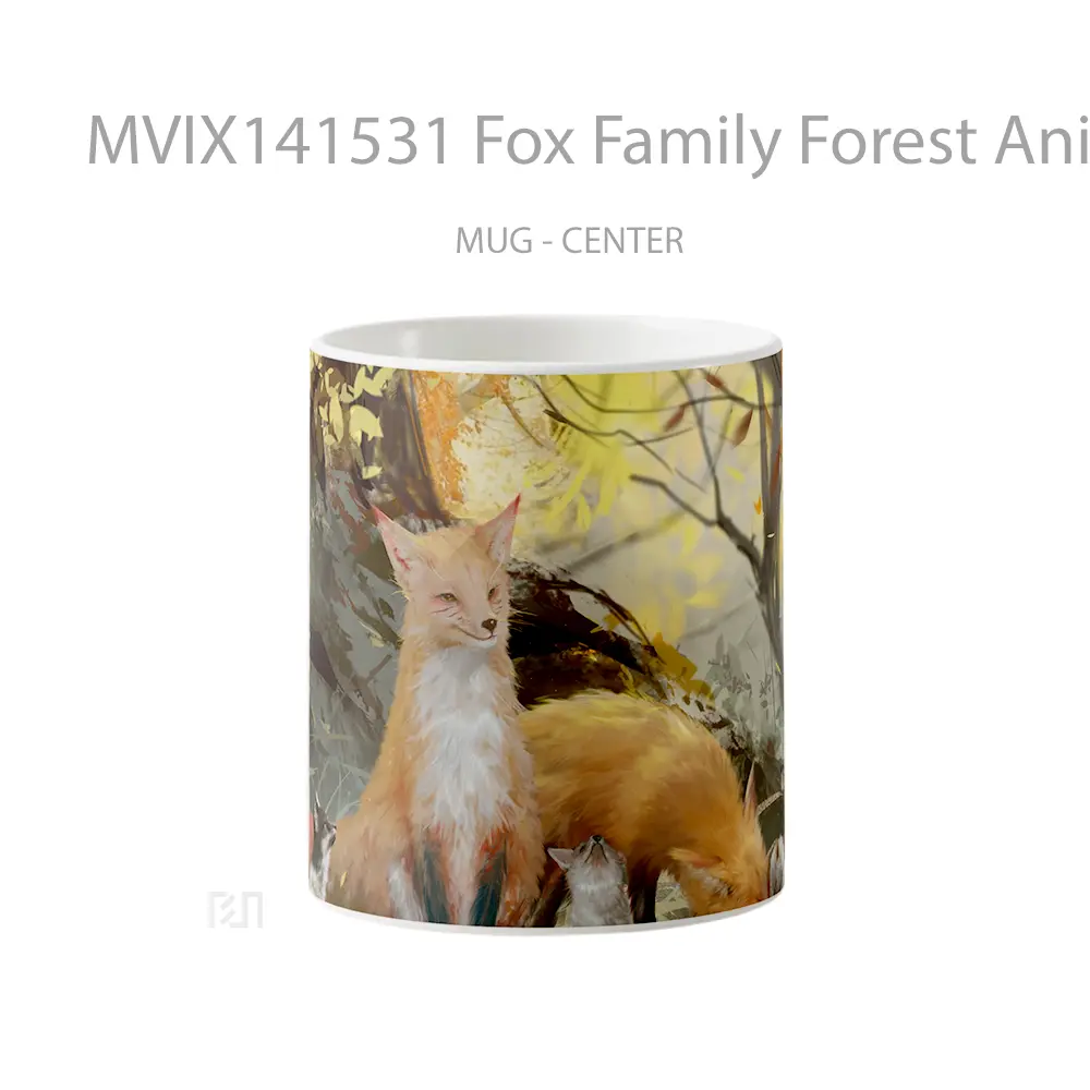Mug Fox Family Forest Animals Digital Art Gelas Hewan Lucu