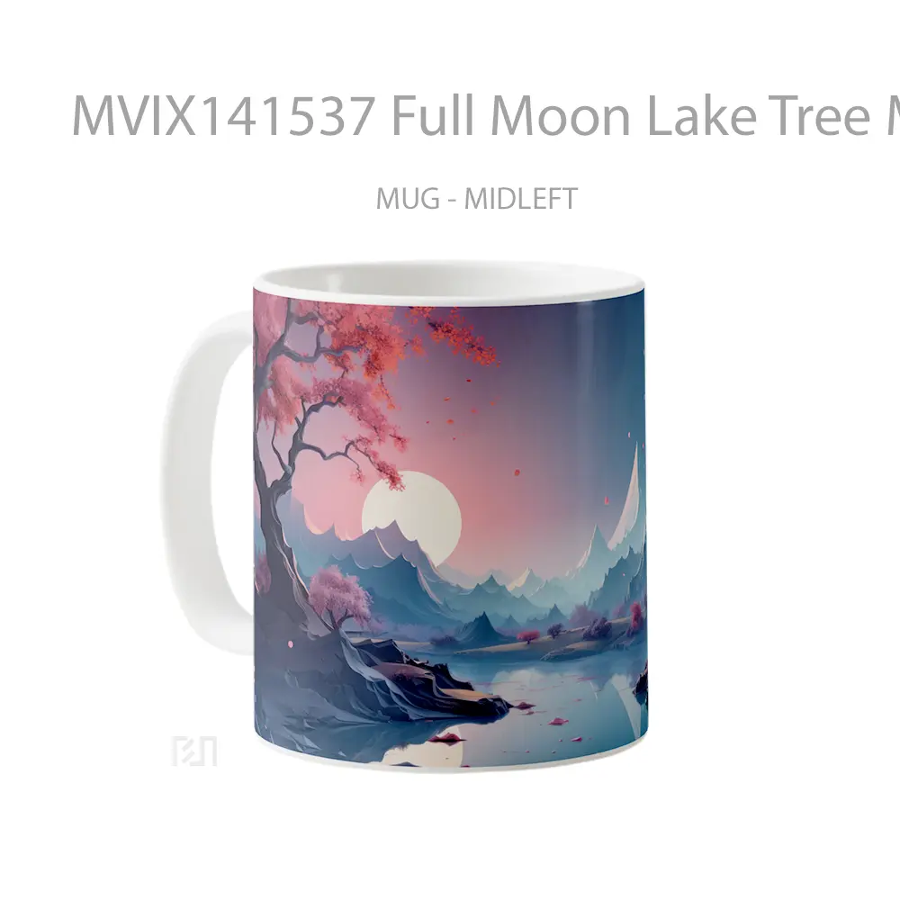 Mug Full Moon Lake Tree Mountain Scenery Gelas Pemandangan Alam - All-side / Desain