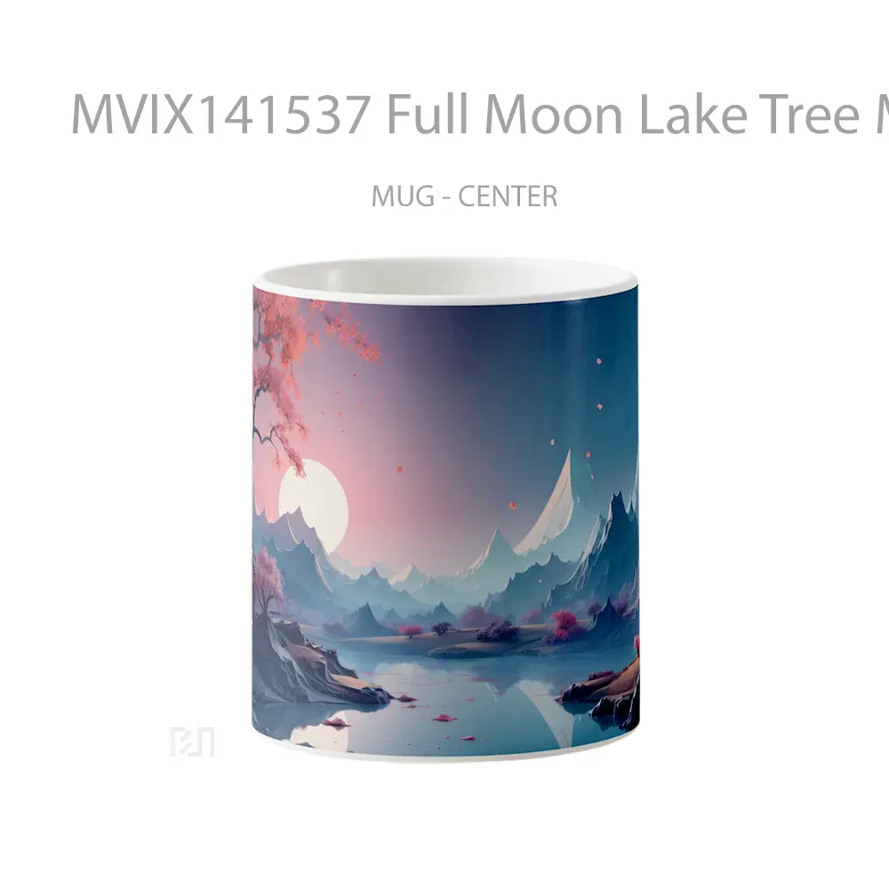 Mug Full Moon Lake Tree Mountain Scenery Gelas Pemandangan Alam