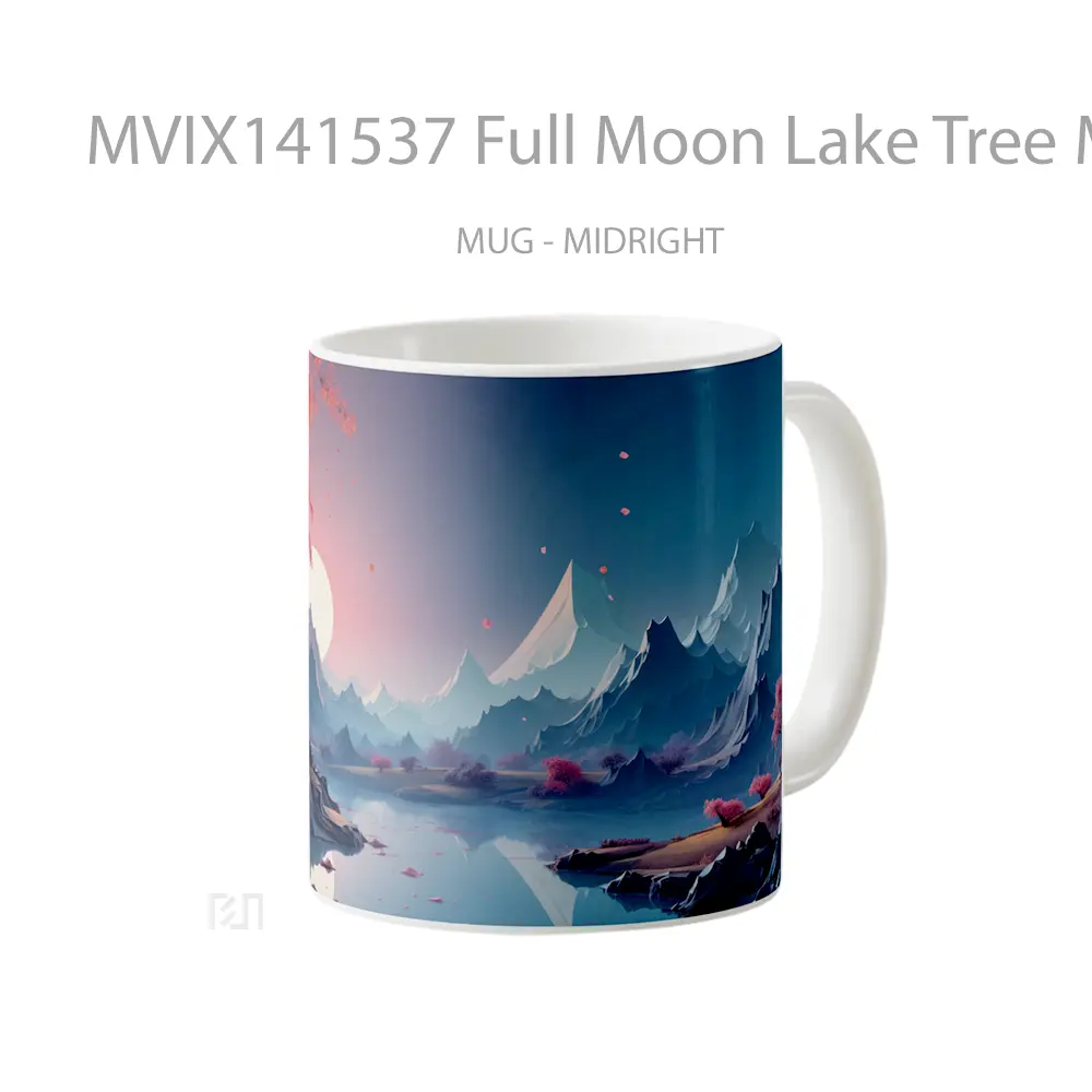Mug Full Moon Lake Tree Mountain Scenery Gelas Pemandangan Alam - All-side / Desain
