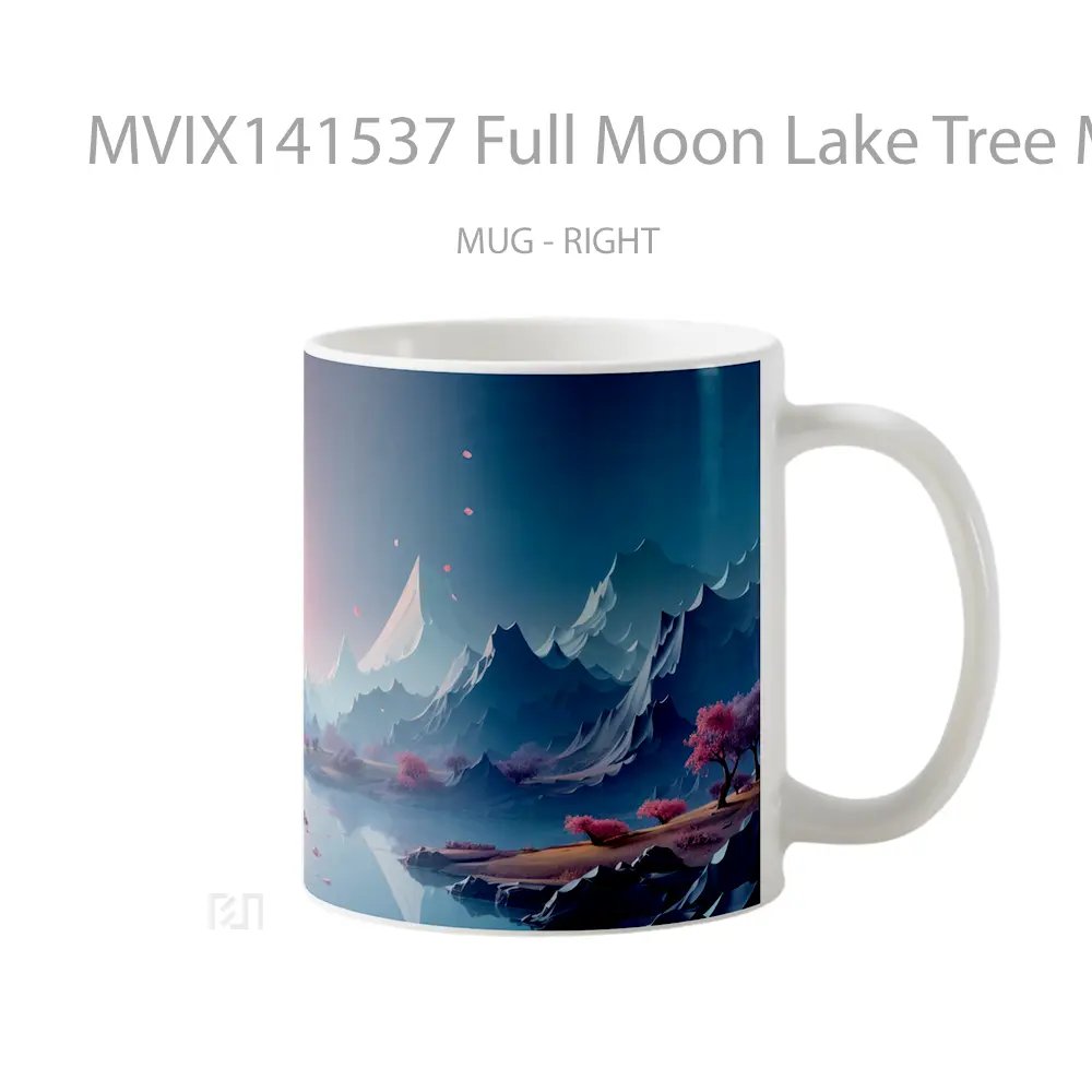 Mug Full Moon Lake Tree Mountain Scenery Gelas Pemandangan Alam - All-side / Desain