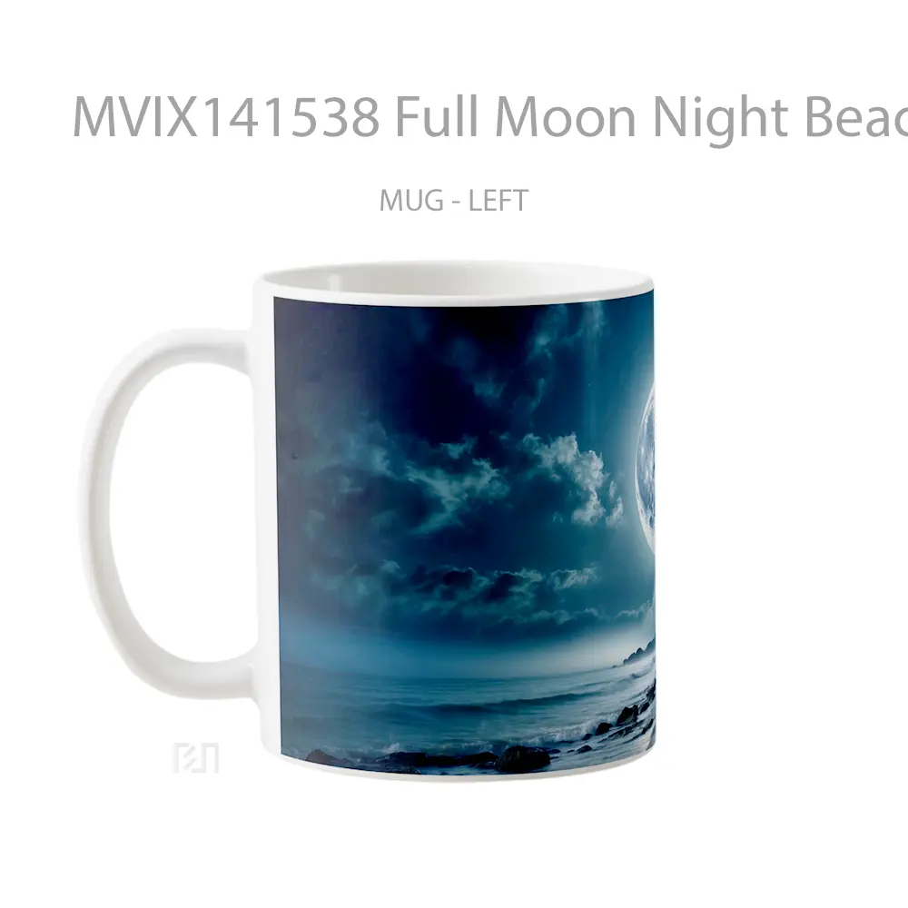 Mug Full Moon Night Beach Waves Ocean Scenery Gelas Pemandangan Alam - All-side / Desain
