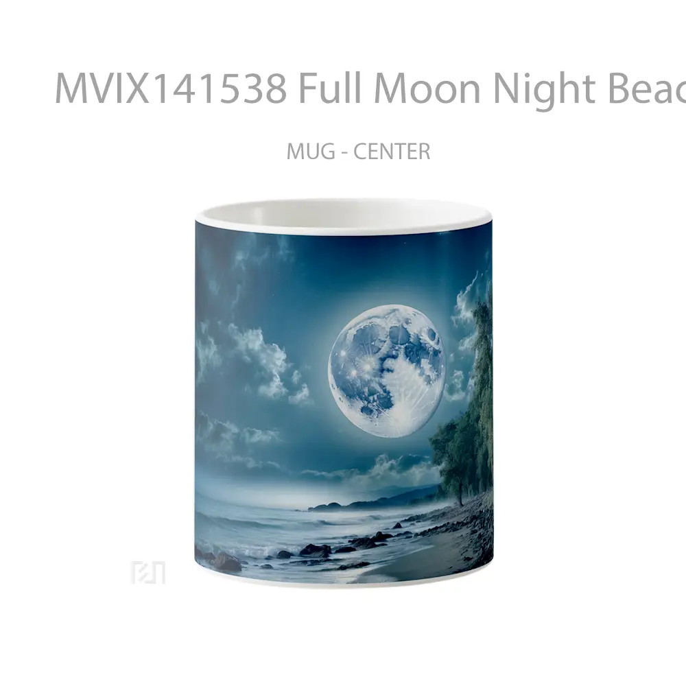 Mug Full Moon Night Beach Waves Ocean Scenery Gelas Pemandangan Alam