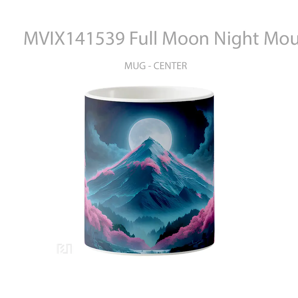Mug Full Moon Night Mountain Cherry Blossom Scenery Gelas Pemandangan Alam