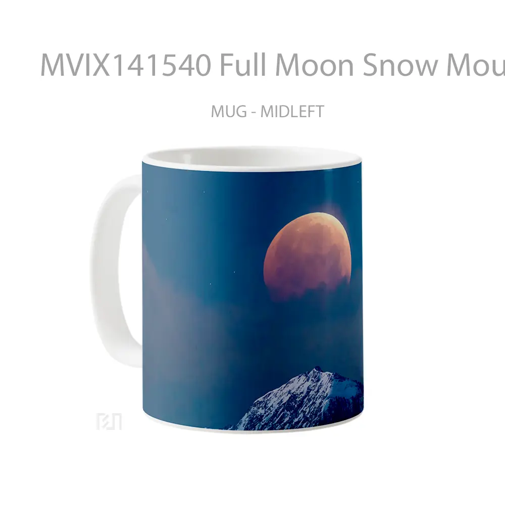Mug Full Moon Snow Mountain Scenery Gelas Pemandangan Alam - All-side / Desain