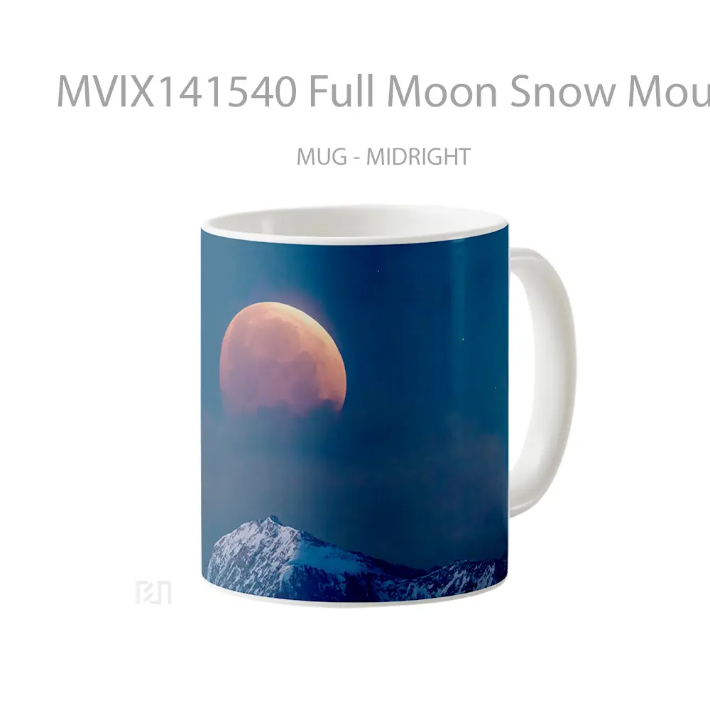 Mug Full Moon Snow Mountain Scenery Gelas Pemandangan Alam - All-side / Desain