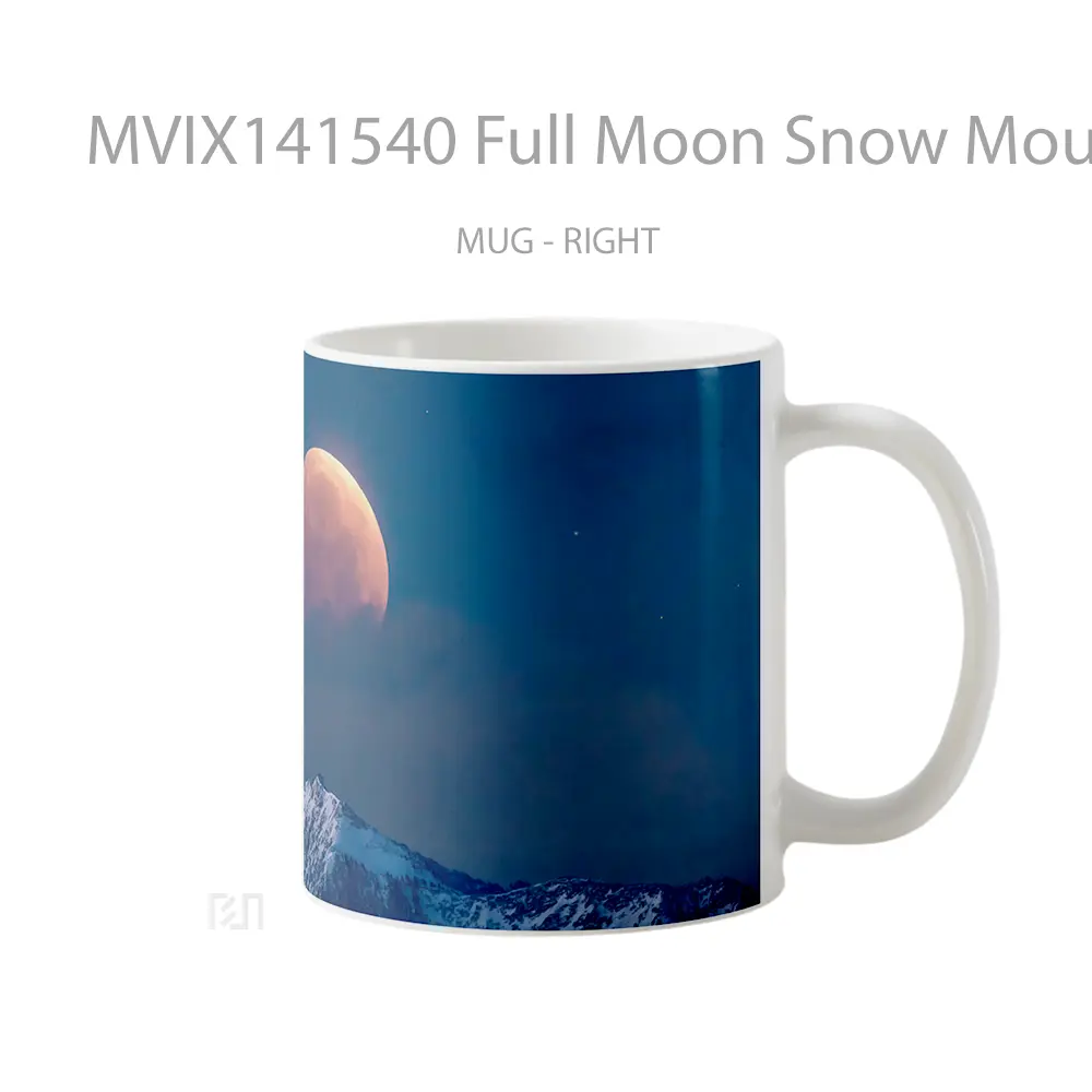 Mug Full Moon Snow Mountain Scenery Gelas Pemandangan Alam - All-side / Desain