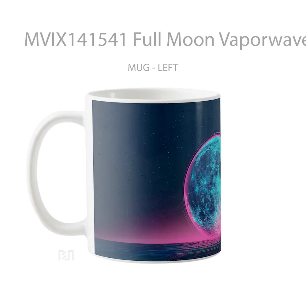 Mug Full Moon Vaporwave Retrowave Digital Art Gelas Keramik Unik - All-side / Desain