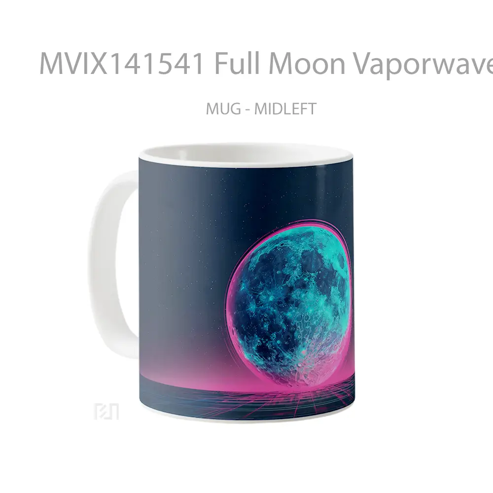 Mug Full Moon Vaporwave Retrowave Digital Art Gelas Keramik Unik - All-side / Desain