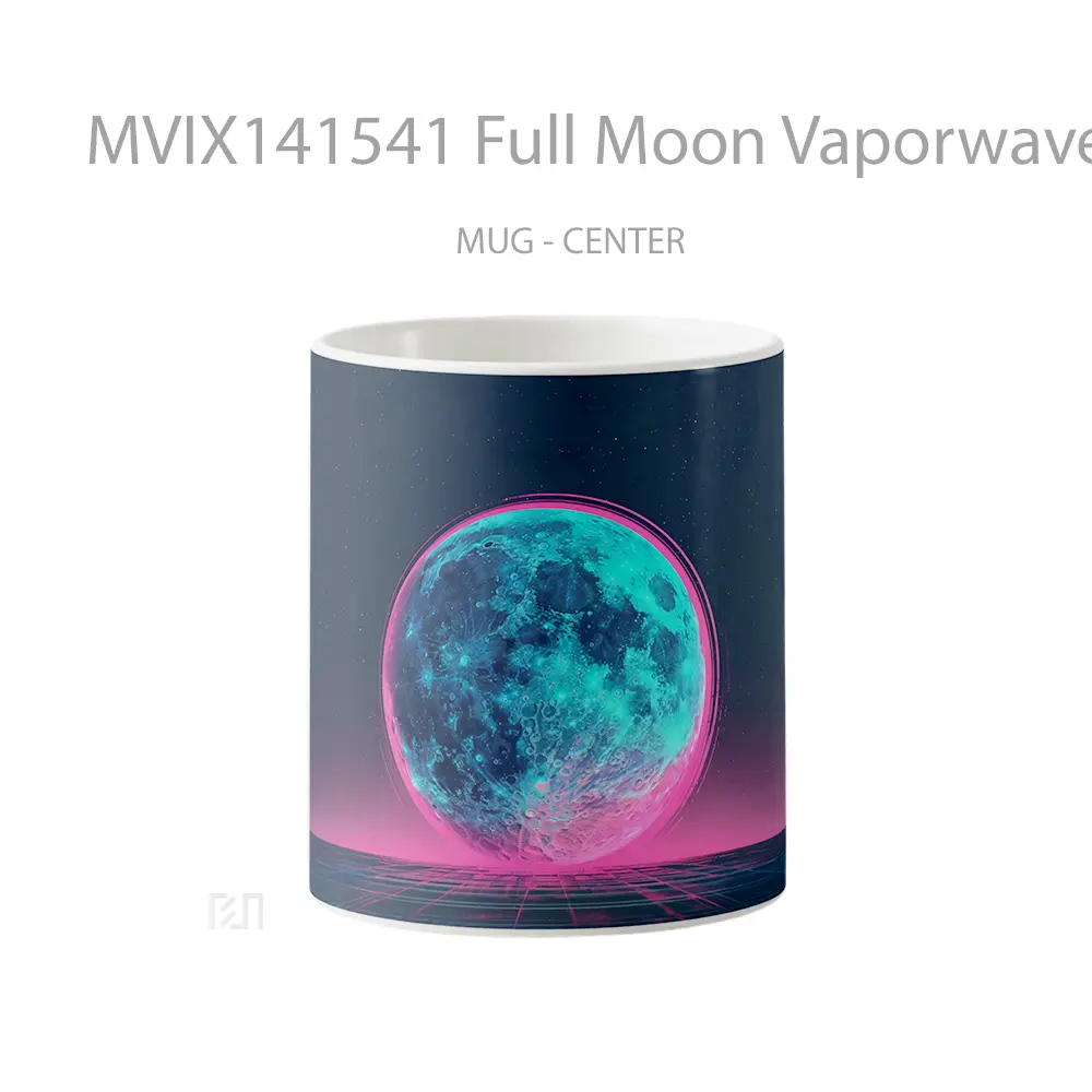 Mug Full Moon Vaporwave Retrowave Digital Art Gelas Keramik Unik