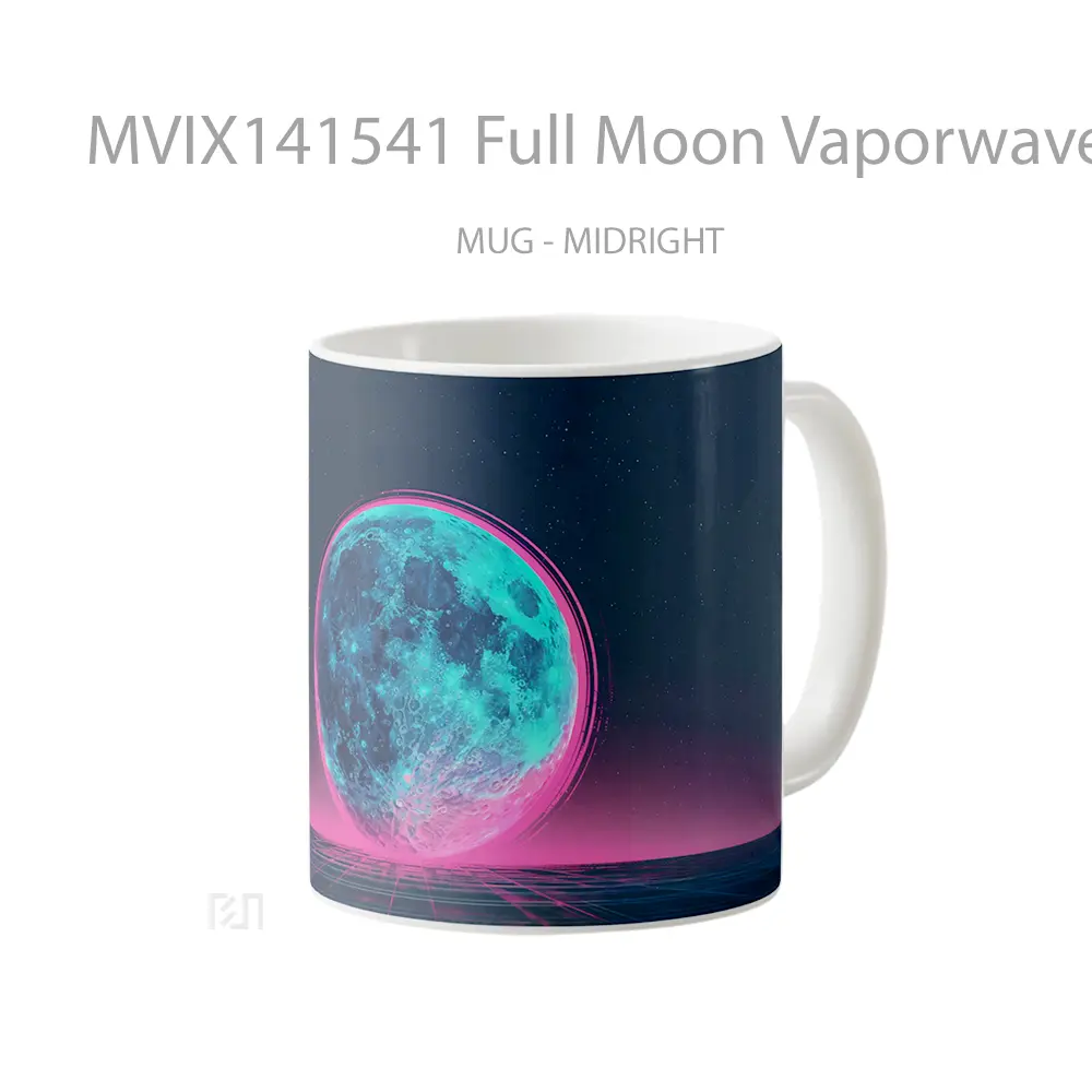 Mug Full Moon Vaporwave Retrowave Digital Art Gelas Keramik Unik - All-side / Desain