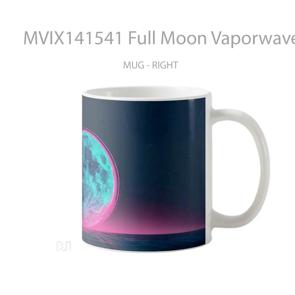 Mug Full Moon Vaporwave Retrowave Digital Art Gelas Keramik Unik - All-side / Desain