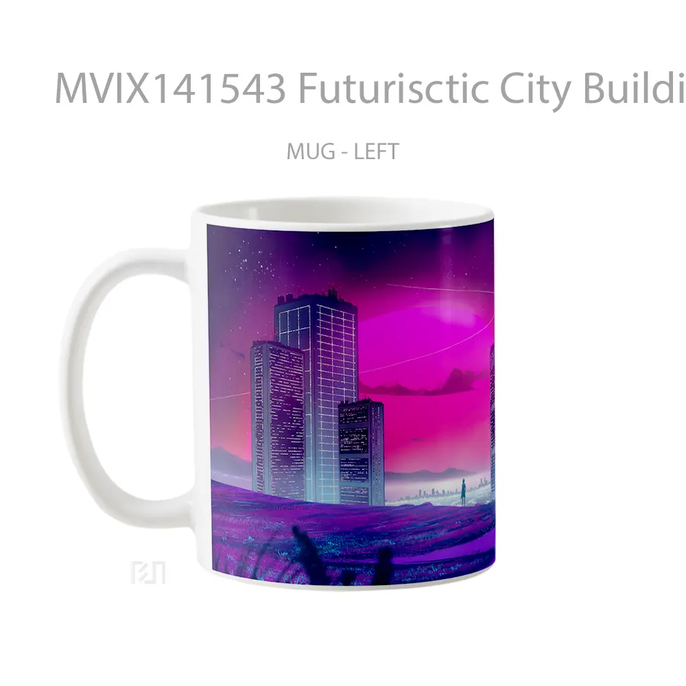 Mug Futurisctic City Building Night Sky Moon Sci Fi Digital Art Gelas Pemandangan Alam - All-side / Desain