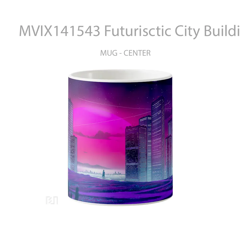 Mug Futurisctic City Building Night Sky Moon Sci Fi Digital Art Gelas Pemandangan Alam