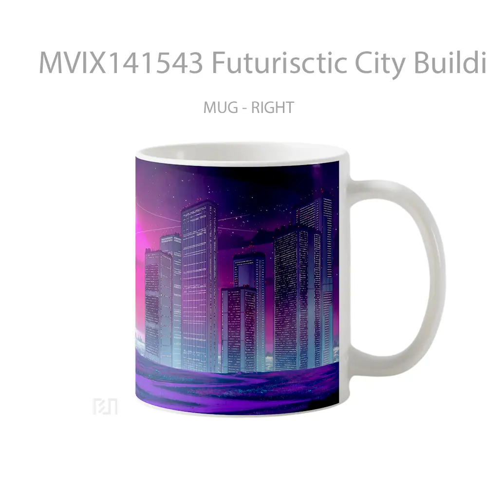 Mug Futurisctic City Building Night Sky Moon Sci Fi Digital Art Gelas Pemandangan Alam - All-side / Desain